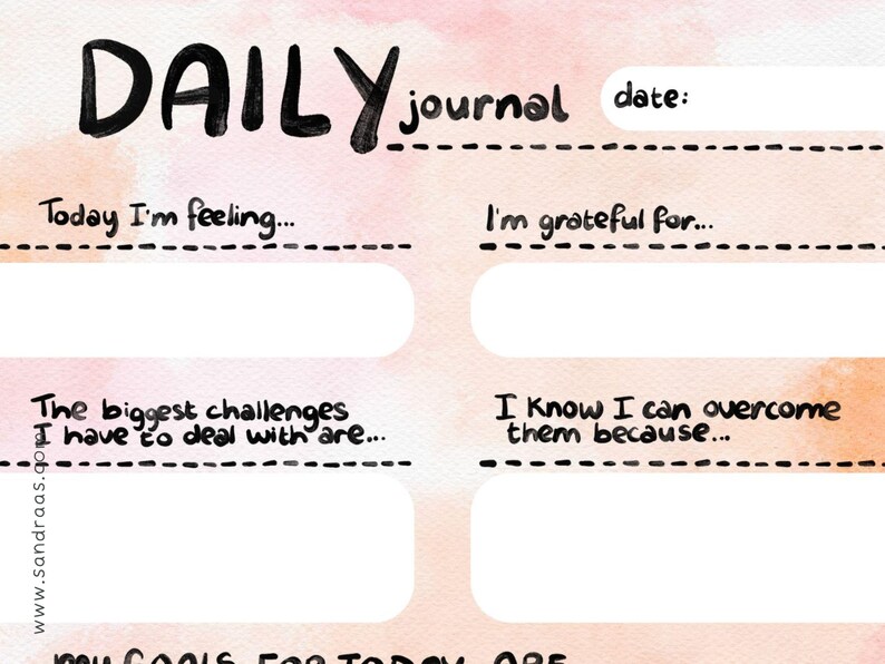 Daily Journal Printable PDF – Watercolor Self Reflection Planner Page ...