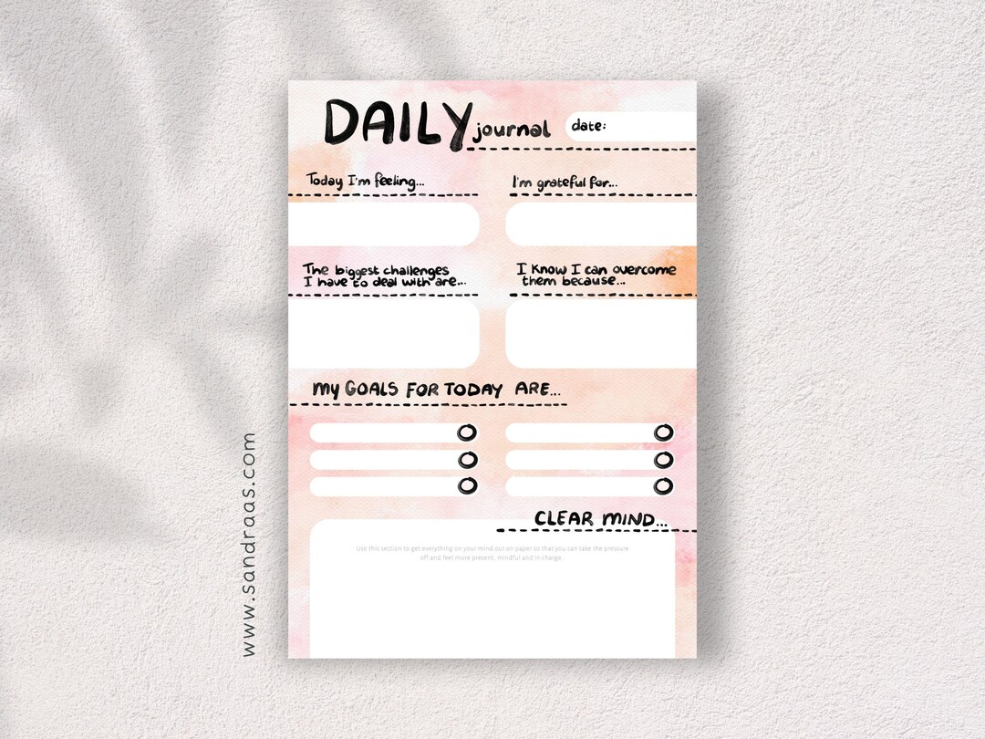 Daily Journal Printable PDF – Watercolor Self Reflection Planner Page ...