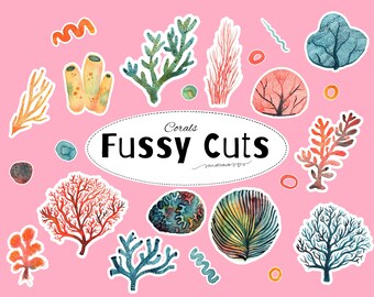 Coral Fussy Cuts Printable | Watercolor Ocean Coral Ephemera for Junk Journal & Scrapbooking | Digital Download A4