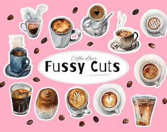 Coffee Lover Fussy Cuts Printable | Watercolor Coffee Ephemera for Junk Journal & Scrapbooking | Digital Download A4