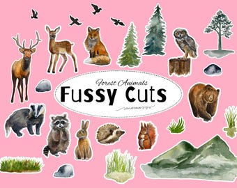 Forest Animals Fussy Cuts Printable | Watercolor Woodland Ephemera for Junk Journal & Scrapbooking | Digital Download A4