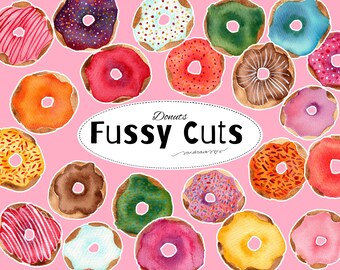 Donut Fussy Cuts Printable | Watercolor Donut Ephemera for Junk Journal & Scrapbooking | Printable Food Stickers | Digital Download A4
