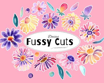 Daisy Fussy Cuts Printable | Watercolor Daisy Ephemera for Junk Journal & Scrapbooking | Printable Flower Stickers | Digital Download A4