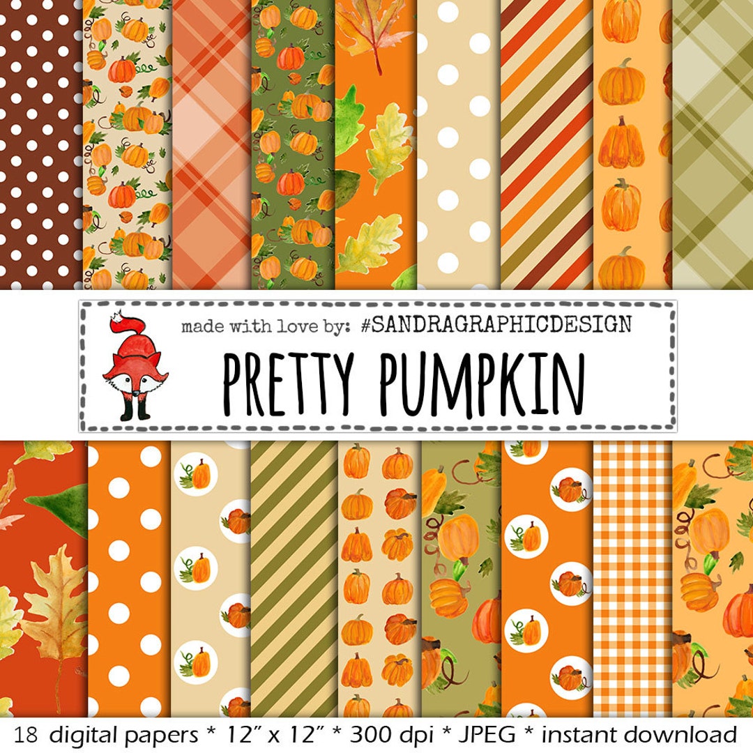 Digital Paper Pretty Pumpkin, Autumn Digital Paper, Pumpkin Digital ...