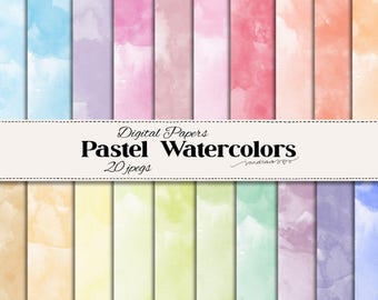 Paquete de papeles digitales de acuarela pastel: 20 fondos de acuarela suaves, papel para álbumes de recortes imprimible, JPG de 30 x 30 cm, descarga directa.