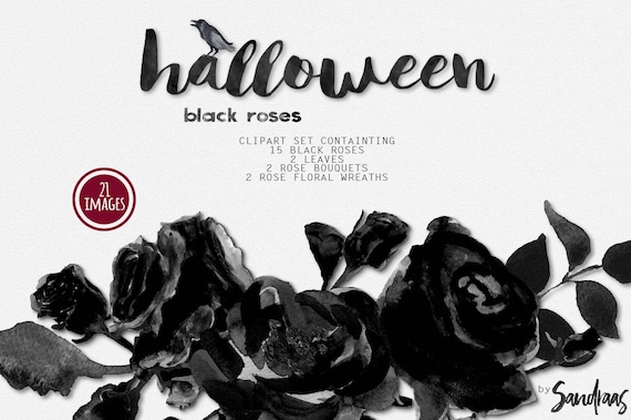 Halloween clip art: "Zwarte rozen" met stijlvolle zwarte met de hand geverde rozen halloween clip art (5212)