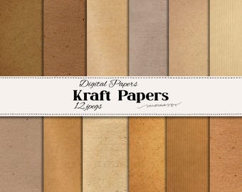 Digital paper pack: "KRAFT PAPER" with brown kraft paper backgrounds, textures, instant download (1095)