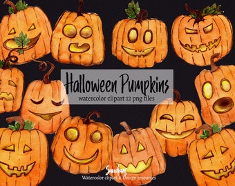 Clipart "HALLOWEEN POMPOENEN" hand geverfd in diverse variaties, 11 clipart 300 dpi PNG bestanden