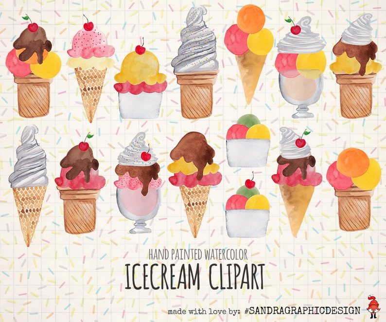 ice cream clipart summer ice cream with hand etsy