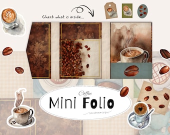 Coffee Mini Folio Printable Set | Junk Journal Kit | Cappuccino Coffee Beans Vintage Paper | Pockets Inserts Ephemera | Print at Home