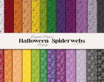 Halloween Spiderweb Digital Paper Pack | Black White Web & Spider Patterns | Spooky Orange Purple Backgrounds | Scrapbook Craft Paper