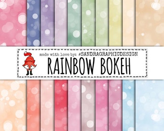 Bokeh digital paper: "RAINBOW BOKEH" , bokeh overlays, bokeh effect, digital paper in rainbow colors, photography backdrop  (1187)