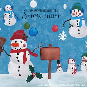Christmas clip art: &quot;SNOW MAN&quot;  hand painted snowman clip art (5213)