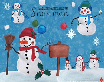 Christmas clip art: "SNOW MAN"  hand painted snowman clip art (5213)