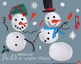 Snowman clip art, mix&match, make your own snowman,  hand painted snowman clip art (5215)