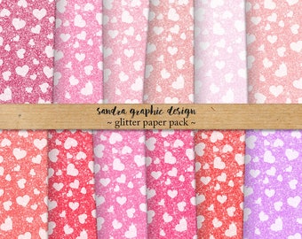 Glitter digital paper "PINK GLITTER HEARTS" hearts digital paper, love, glitter backgrounds, glitter textures in pink colors (1282)