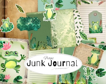 Frog Junk Journal Kit Digital Download | Vintage Watercolor Frog Journal Pages, Covers, Cards, Tags | PDF & JPG Printable | Letter - A4