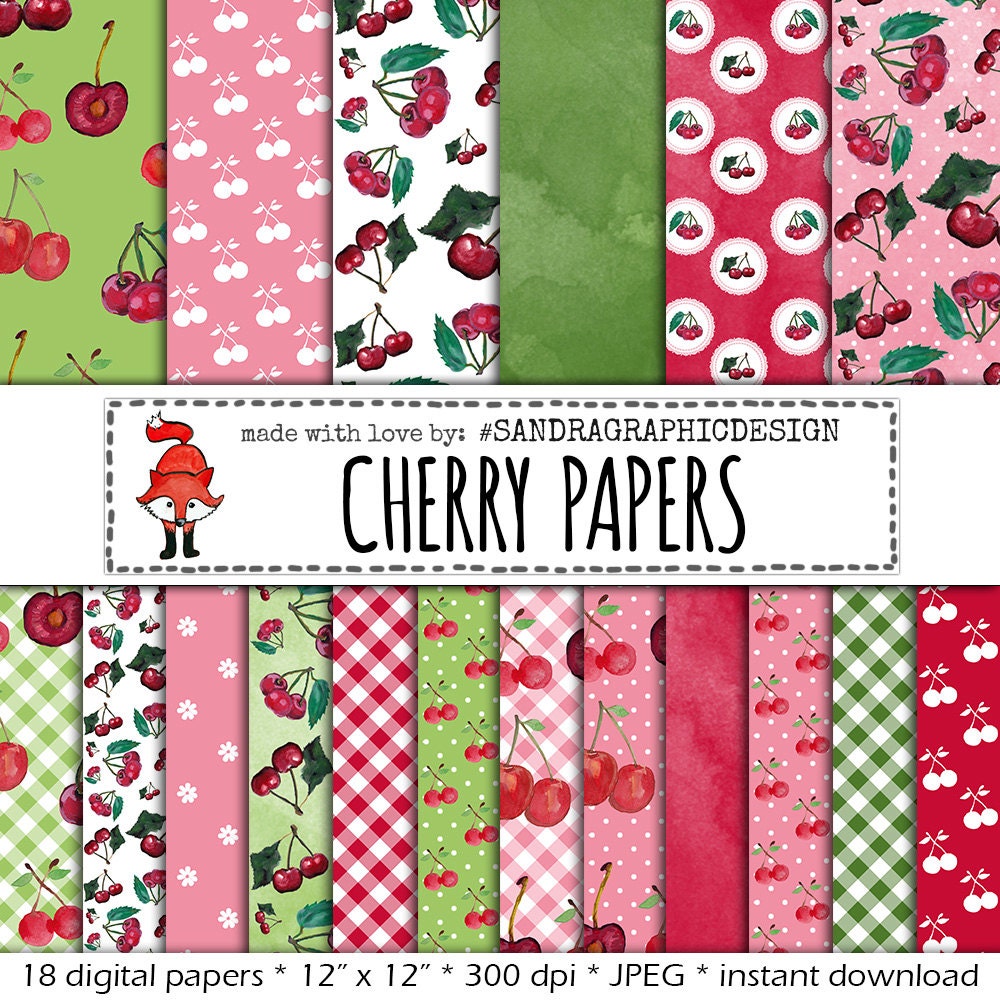 Cherry digital paper CHERRY PAPERS cherries | Etsy