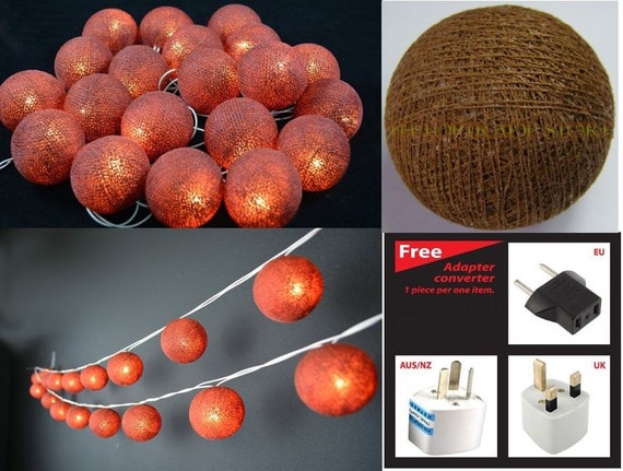 20 Brown Cotton Ball String Lights For Patioweddingparty Etsy