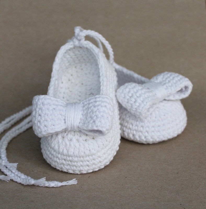 Baby Ballerina Shoes White Girls Baby Shoes Knitted and - Etsy