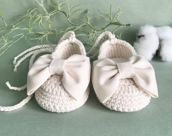 IvoryBaby ShoesCotton Ballerina Shoes Couleur ivoire filles bébé chaussures tricot et crochet chaussures bébé ballerine chaussures