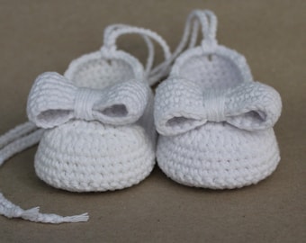 Chaussures bébé blanches, ballerines pour bébés, chaussures blanches pour bébés filles, chaussures en tricot et au crochet, chaussures pour bébés