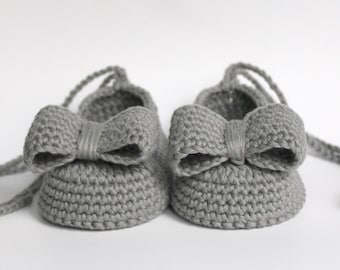 Chaussures bébé grisesChaussures ballerines en coton chaussures bébé gris foncé filles chaussures en tricot et crochet chaussures ballerines bébé