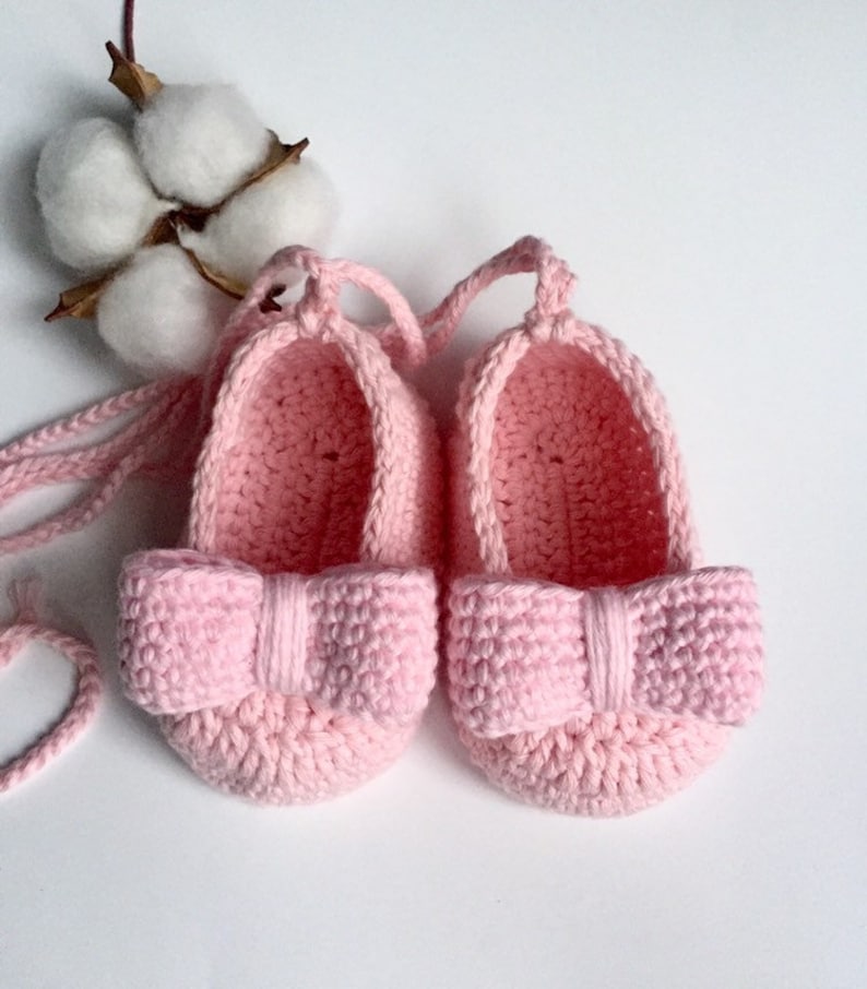 Baby Ballerina Shoes pink Girls Baby Shoes Knitted and Crocheted Shoes Baby ShoesBallerina image 4