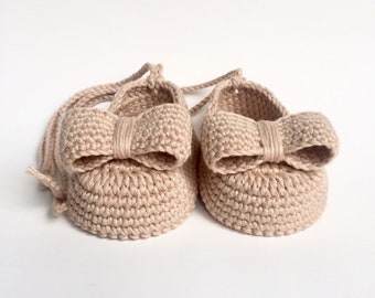 Chaussures bébé beiges Ballerines Chaussures bébé filles Chaussures en tricot et crochet Chaussures ballerines bébé