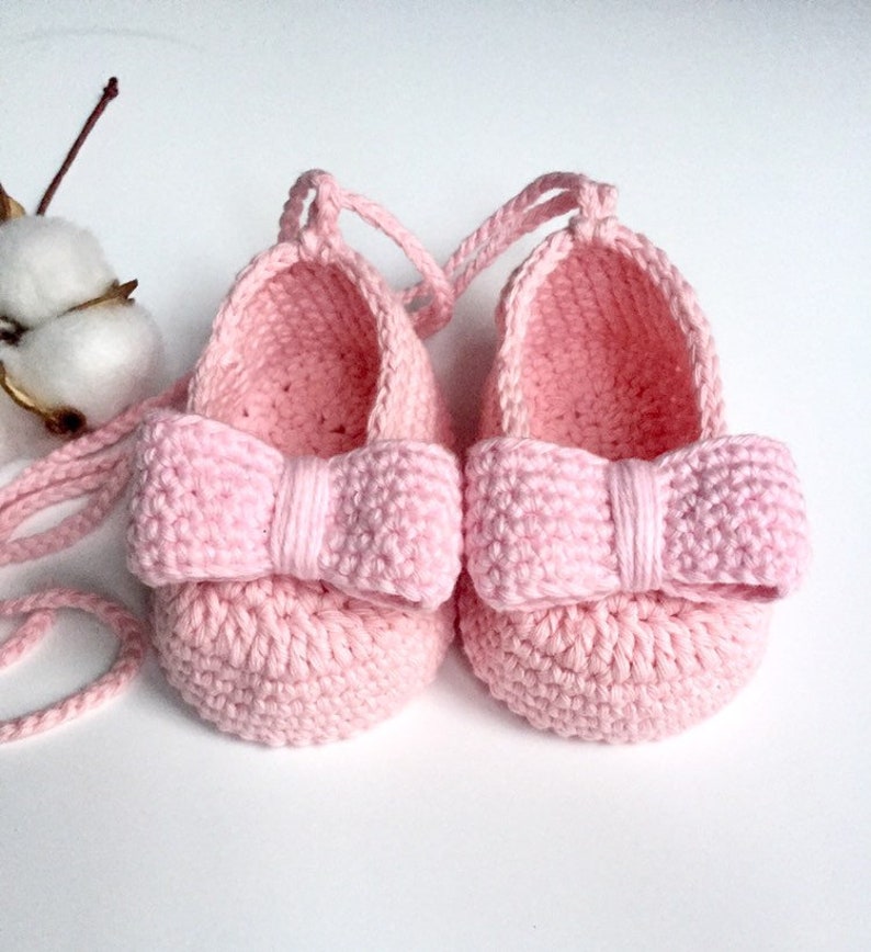 Baby Ballerina Shoes pink Girls Baby Shoes Knitted and Crocheted Shoes Baby ShoesBallerina image 3