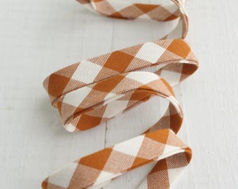 1/2" Double Fold Bias Tape - Pecan Gingham