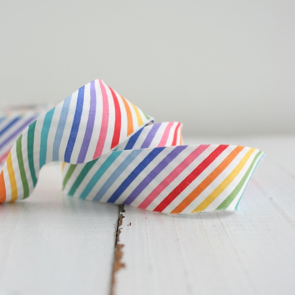 Rainbow Stripe - 2.5" Bias Quilt Binding, 100% Cotton, Ready to sew on, Continuous Roll, Quilt Trim, Bag Making