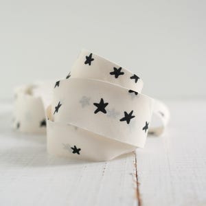 Starry Cream + Svart 6,5 cm bred bomullssnedkant/quiltkant – kontinuerlig bindremsa, snedband i stjärnfärgat tyg för quilts, Notions