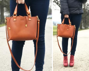 Tote bag, Leather tote, Leather bags, handbags, handmade leather purse, brown leather tote, leather shoulder bag, Crossbody strap bag,