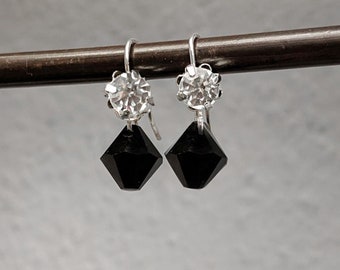 Orecchini Swarovski Crystal Drop, Orecchini Piccoli cristallo, Jet Black Crystal, Piccoli Orecchini Strass