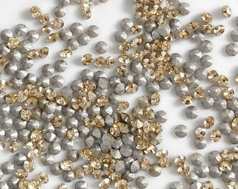 40x SWAROVSKI Golden Shadow 1.5 mm PP9, Tiny Crystal Golden Shadow SS4, Diamantes de imitación oro pálido 1100 1012 1088, Chatones con reverso puntiagudo metalizado 1028