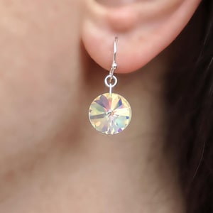 Orecchini Swarovski Crystal AB, orecchini pendenti in argento sterling con cristalli, piccoli orecchini Crystal AB, orecchini Swarovski scintillanti e iridescenti