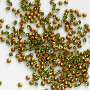 SWAROVSKI Olivine Crystals 1.6mm PP10, Swarovski Green Rhinestones Code 1012, Tiny Foiled Pointy Back Chatons SS4, Olive Green Nail Art Gems