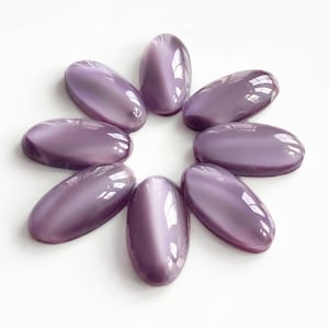 8 cabujones de vidrio violeta de 24 mm x 12 mm, cabujón de piedra lunar ovalado, parte posterior plana de vidrio opalescente de 1 pulgada, cabujón de vidrio vintage violeta lila malva