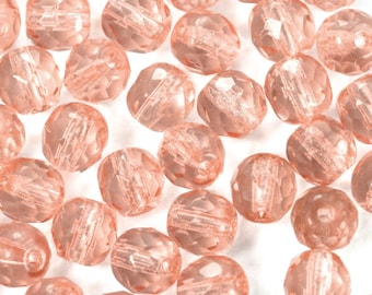 20x Swarovski Rosaline Beads 8mm Light Peach, Vintage Glass Beads, Rosaline Firepolished Beads, Vintage Rose Beads, Vintage Czech Glass