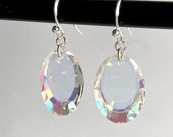 Swarovski Crystal Earrings, Crystal AB Earrings, Sterling Silver with RARE Vintage Crystal Beads, Dangly Earrings, Colour Changing Crystal