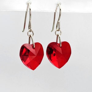 Swarovski Crystal Earrings, Sparkly Red Heart Earrings Swarovski Crystal Earrings, Sparkly Red Heart Earrings