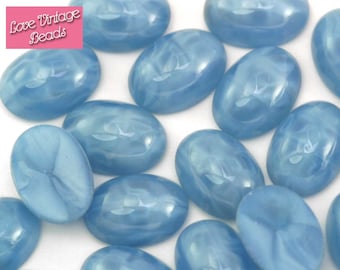 Preciosa Blue Glass Cabochon Czech Striped Agate-Effect,   10mm x 8mm OR 18mm x 13mm