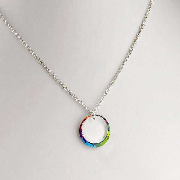 Swarovski Necklace, Sterling Silver & Swarovski Crystal Pendant, Vitrail Necklace, RARE Multicolour Rainbow Pendant, Crystal Necklace