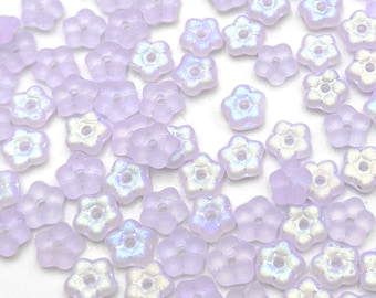 100x Vintage Alexandrite AB Frosted Glass 5mm Beads , Czech Flowers Forget Me Not Lilac