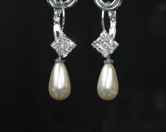 Crystal Pearl Earrings, Crystal Earrings, Pearl Drop Earrings, Wedding Bridal Cocktail