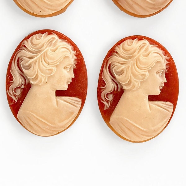 2x Vintage Cameos, 40mm x 30mm Oval Cameo, Faux Carnelian Cameo, Carved Cameo, Victorian Style Cameo, Cabochon Cameo, Resin Cameo