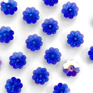 4x Swarovski Sapphire AB 3700 Margaritas 10mm, RARE Margarita Sapphire AB, 10mm Blue Flower Beads, 1cm Sew On Crystal Blue Embroidery Beads