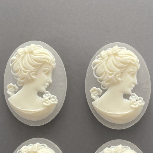 2x Vintage Cameos, 40mm x 30mm Cameo, Clear Cameo, Georgian Style Cameo, Antique Style Cameo, Resin Cameo, Victorian Style Cameo