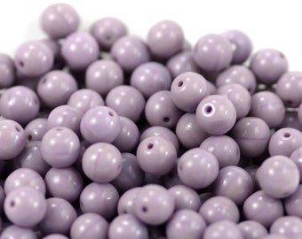 20x Round 8mm Glass Beads, Mauve Beads, Lilac Beads, Vintage Glass Beads, Purple Druk Beads, Purple Circle Beads, 8mm Mauve Beads